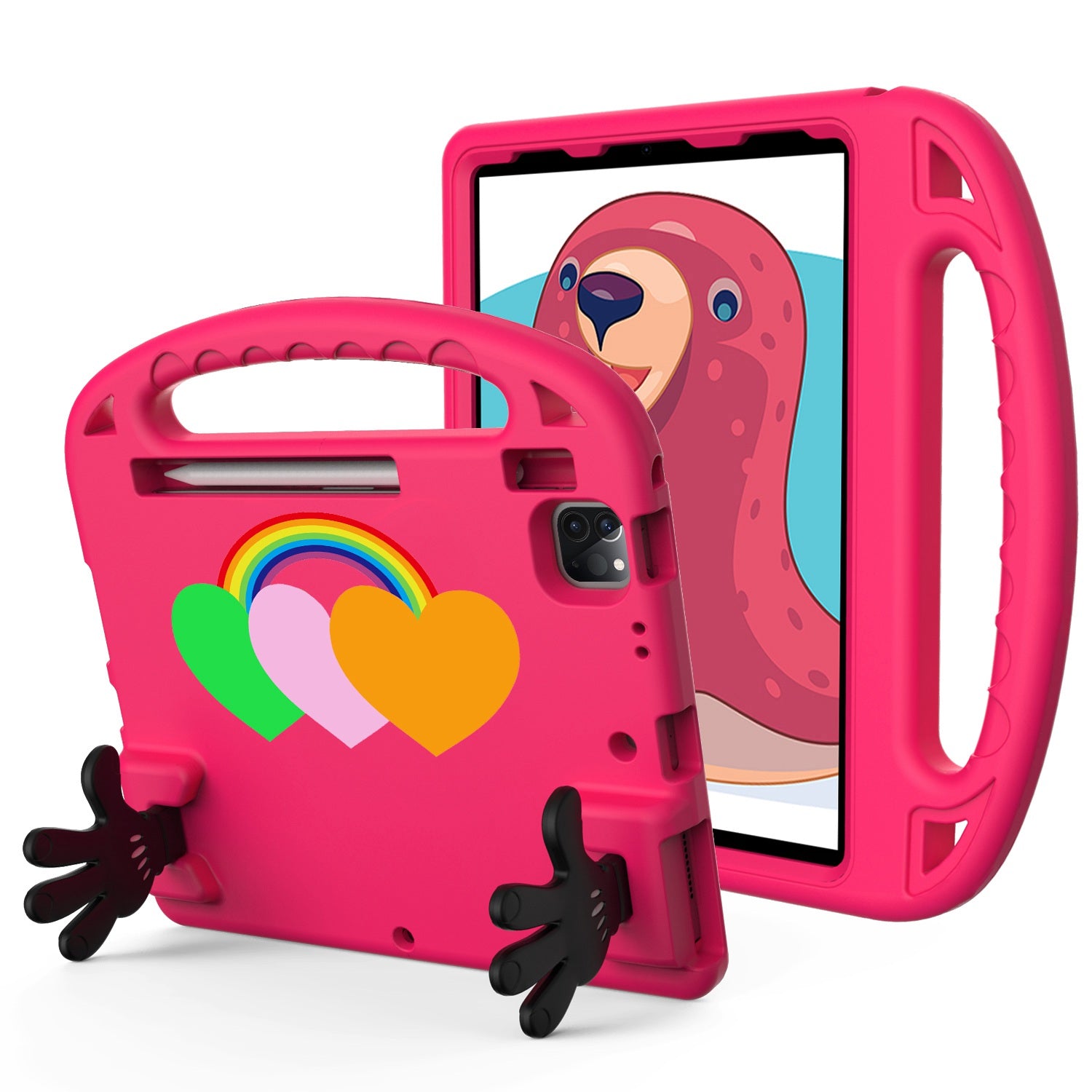 For iPad Air (2020)  /  iPad Pro 11 (2018) / (2020) / (2021) / (2022) EVA Shockproof Case Love Heart Pattern Palm Shape Anti-Drop Tablet Kickstand Case with Grip Handle
