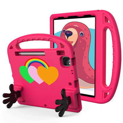 For iPad Air (2020)  /  iPad Pro 11 (2018) / (2020) / (2021) / (2022) EVA Shockproof Case Love Heart Pattern Palm Shape Anti-Drop Tablet Kickstand Case with Grip Handle