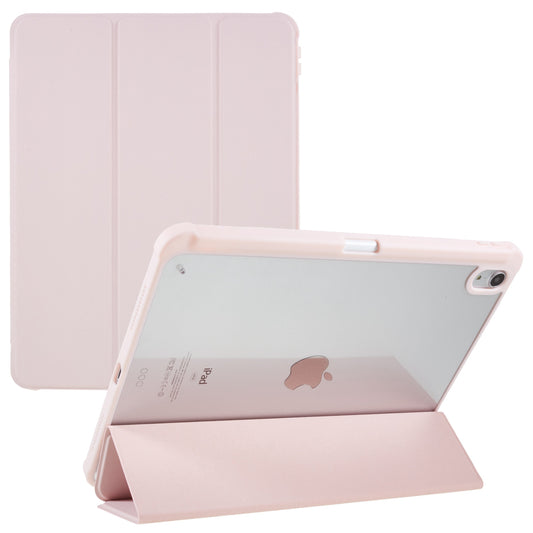 For iPad Air (2022) / (2020) PU Leather + TPU + Acrylic Transparent Back Tablet Protective Case Tri-fold Stand Anti-drop Cover