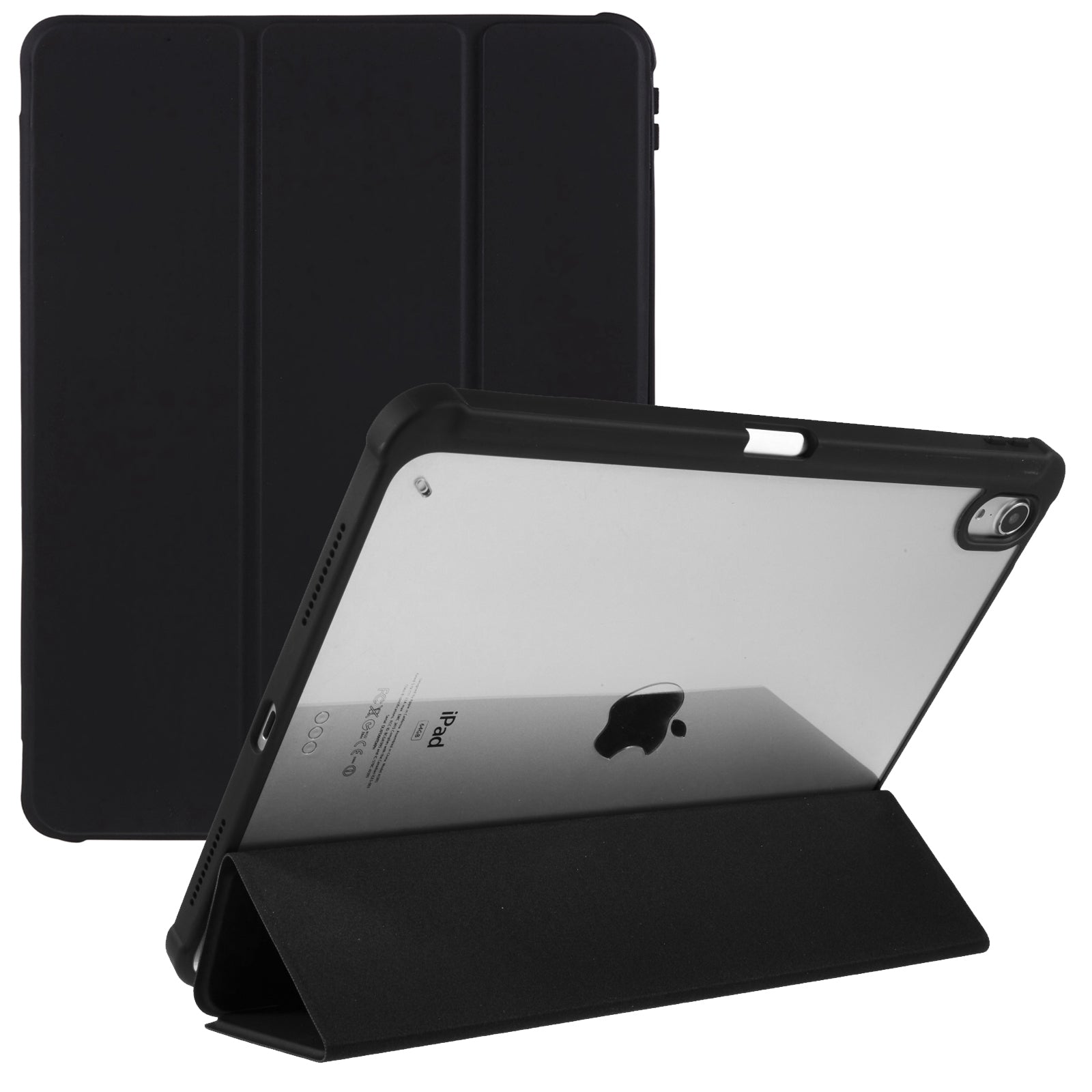 For iPad Air (2022) / (2020) PU Leather + TPU + Acrylic Transparent Back Tablet Protective Case Tri-fold Stand Anti-drop Cover