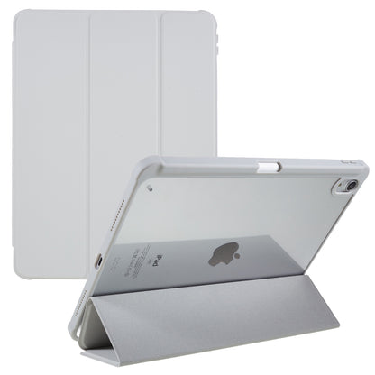 For iPad Air (2022) / (2020) PU Leather + TPU + Acrylic Transparent Back Tablet Protective Case Tri-fold Stand Anti-drop Cover