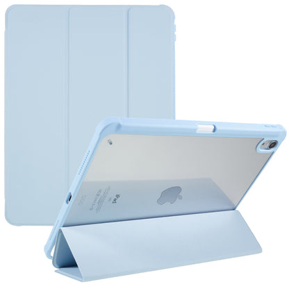 For iPad Air (2022) / (2020) PU Leather + TPU + Acrylic Transparent Back Tablet Protective Case Tri-fold Stand Anti-drop Cover