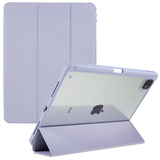 For iPad Pro 12.9 (2018) / (2020) / (2021) / (2022) Anti-Drop Tri-fold Stand Case PU Leather + TPU + Acrylic Tablet Slim Case Shockproof Cover