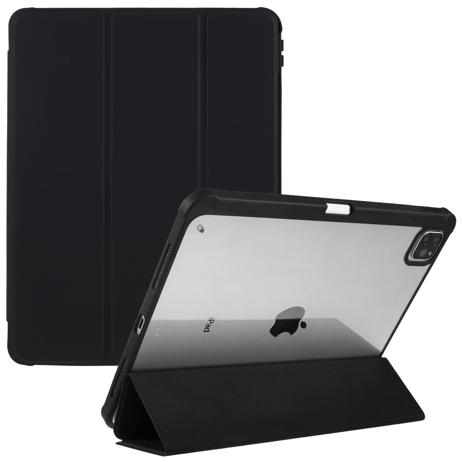 For iPad Pro 12.9 (2018) / (2020) / (2021) / (2022) Anti-Drop Tri-fold Stand Case PU Leather + TPU + Acrylic Tablet Slim Case Shockproof Cover