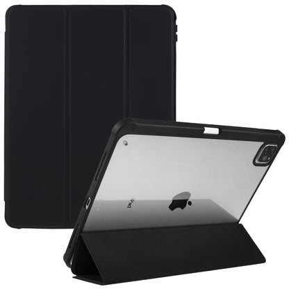 For iPad Pro 12.9 (2018) / (2020) / (2021) / (2022) Anti-Drop Tri-fold Stand Case PU Leather + TPU + Acrylic Tablet Slim Case Shockproof Cover
