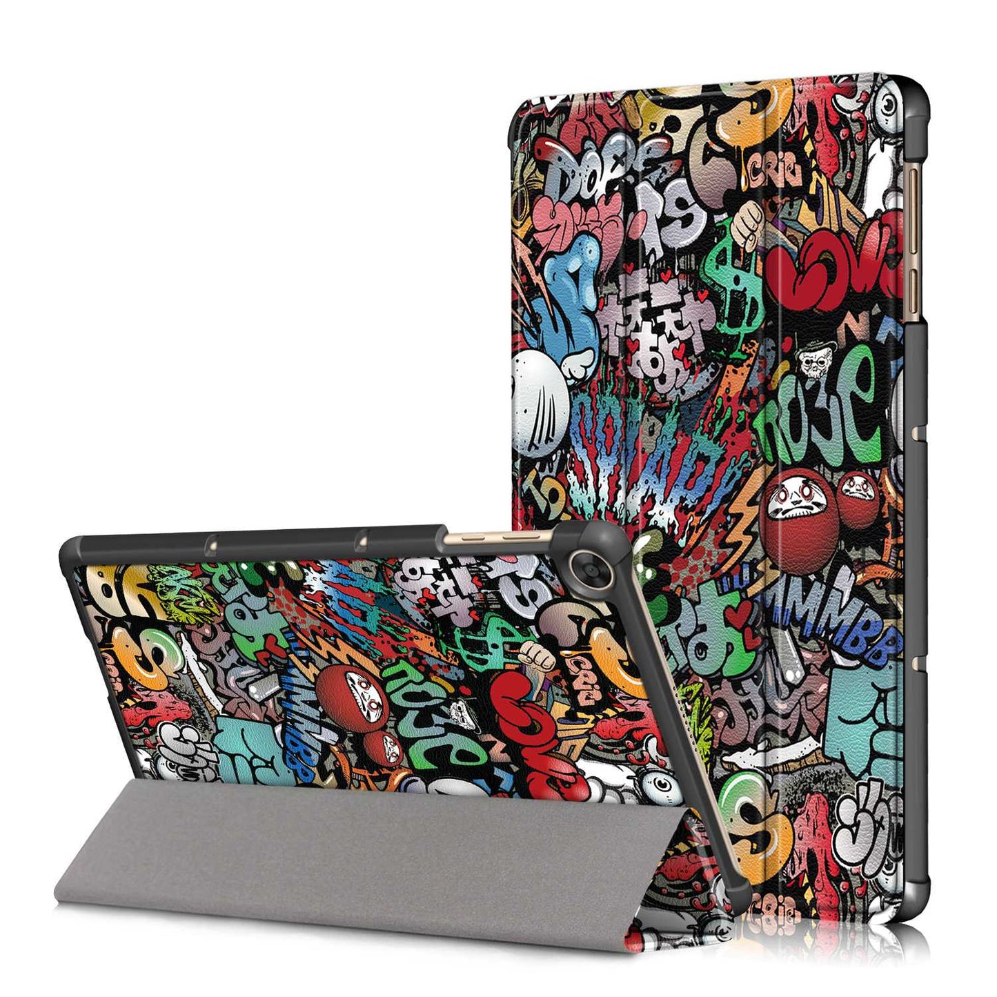 For Honor Pad X8 / X8 Lite / Huawei MatePad T 10 Pattern Printing PU Leather Trifold Stand Cover Fall-proof Tablet Protective Case