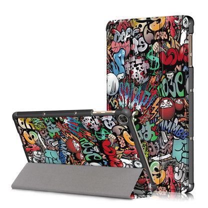 For Honor Pad X8 / X8 Lite / Huawei MatePad T 10 Pattern Printing PU Leather Trifold Stand Cover Fall-proof Tablet Protective Case