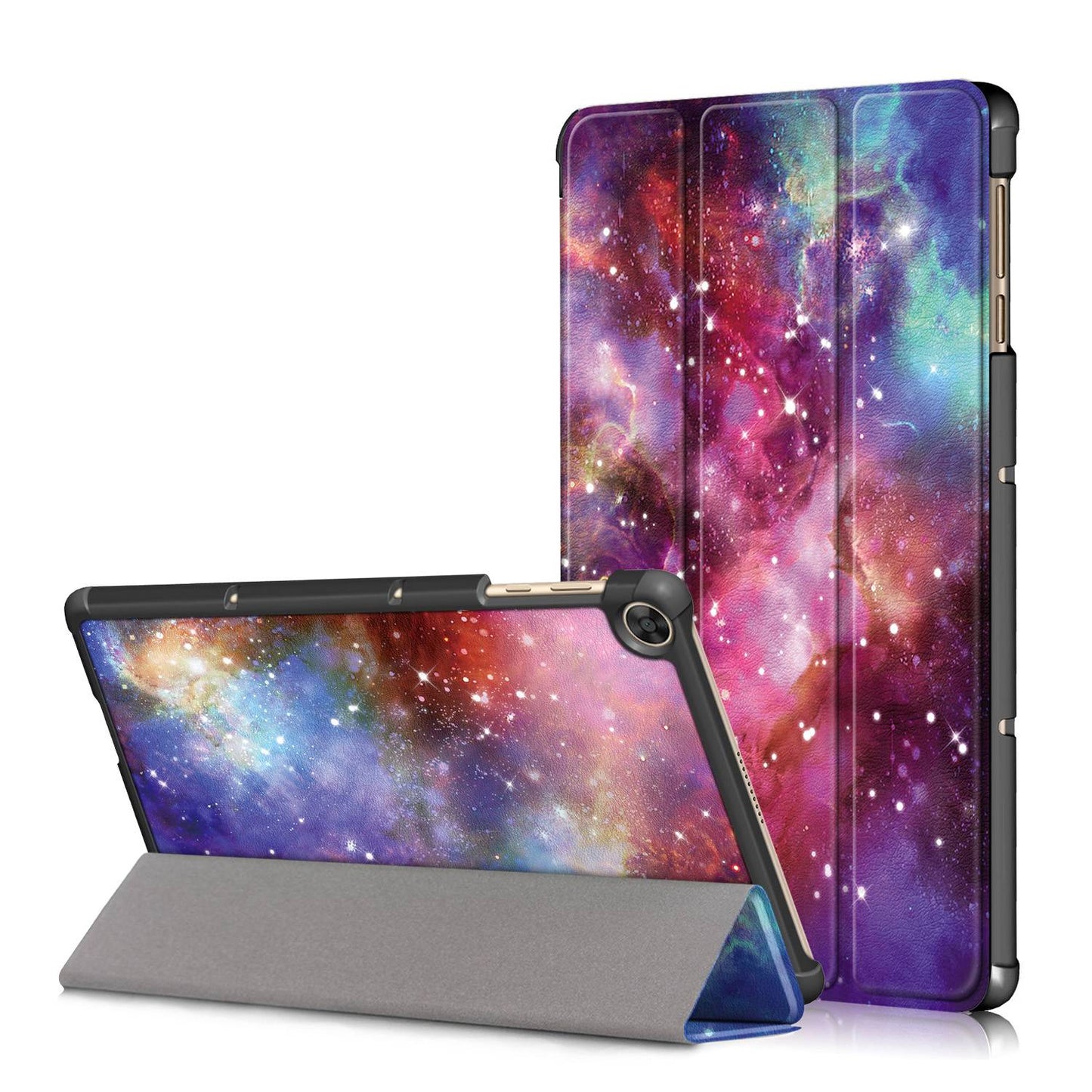 For Honor Pad X8 / X8 Lite / Huawei MatePad T 10 Pattern Printing PU Leather Trifold Stand Cover Fall-proof Tablet Protective Case