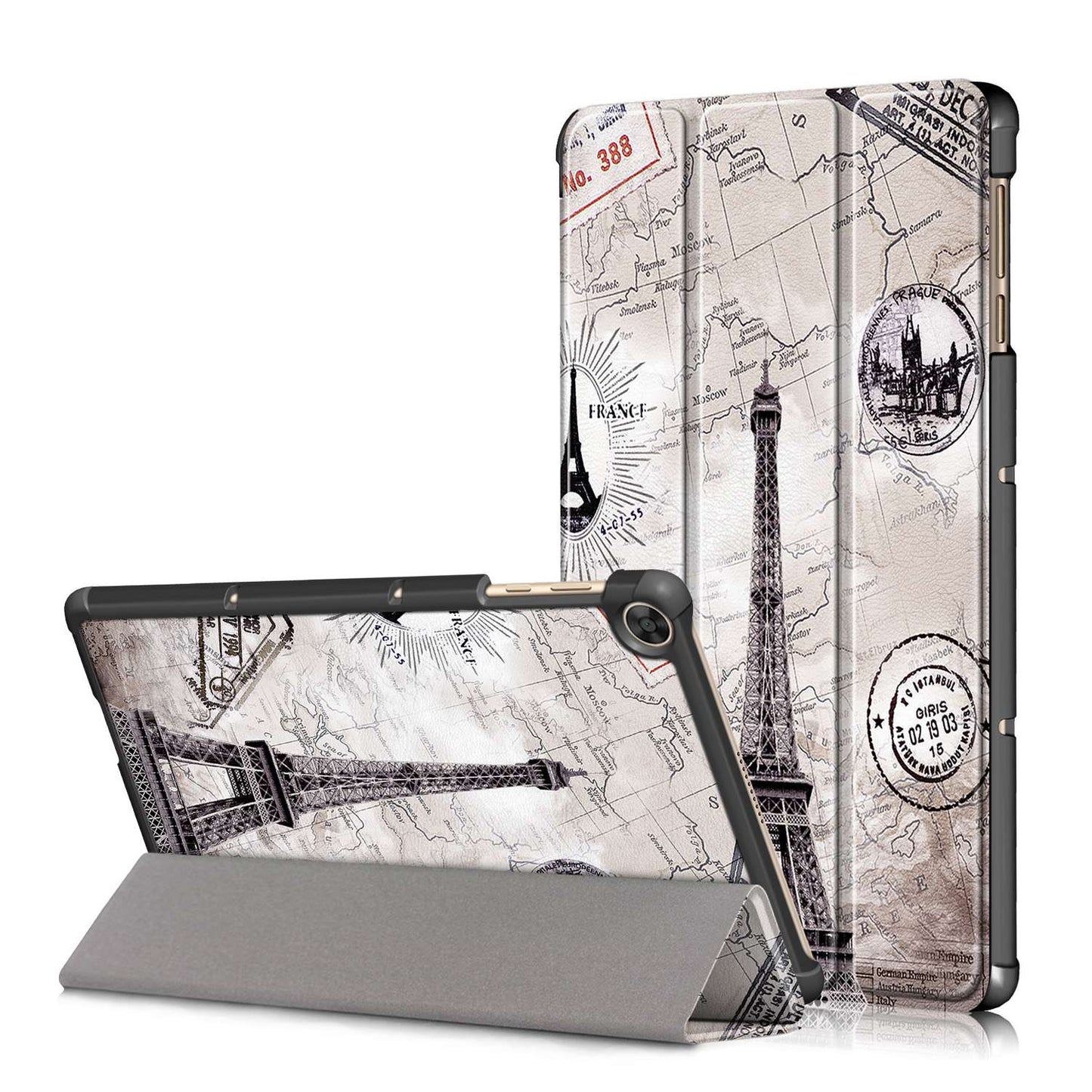 For Honor Pad X8 / X8 Lite / Huawei MatePad T 10 Pattern Printing PU Leather Trifold Stand Cover Fall-proof Tablet Protective Case