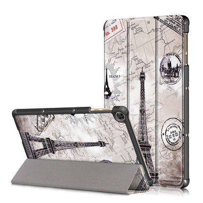 For Honor Pad X8 / X8 Lite / Huawei MatePad T 10 Pattern Printing PU Leather Trifold Stand Cover Fall-proof Tablet Protective Case