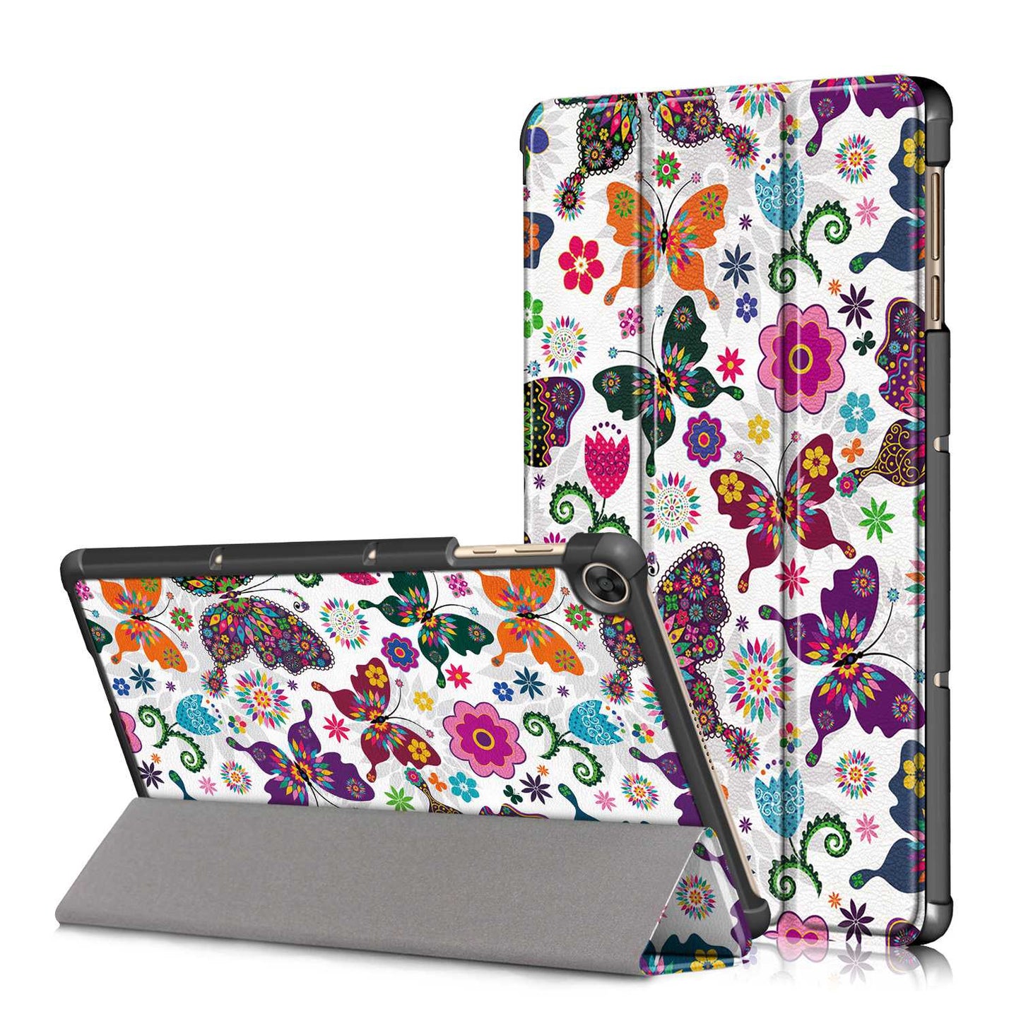 For Honor Pad X8 / X8 Lite / Huawei MatePad T 10 Pattern Printing PU Leather Trifold Stand Cover Fall-proof Tablet Protective Case