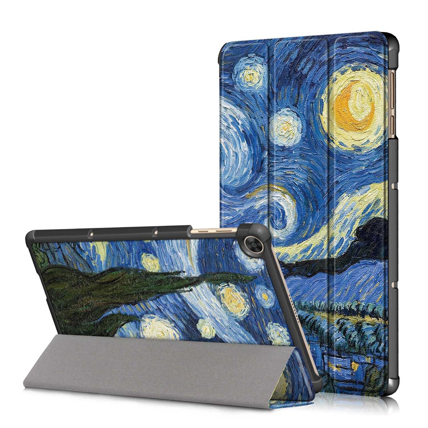 For Honor Pad X8 / X8 Lite / Huawei MatePad T 10 Pattern Printing PU Leather Trifold Stand Cover Fall-proof Tablet Protective Case