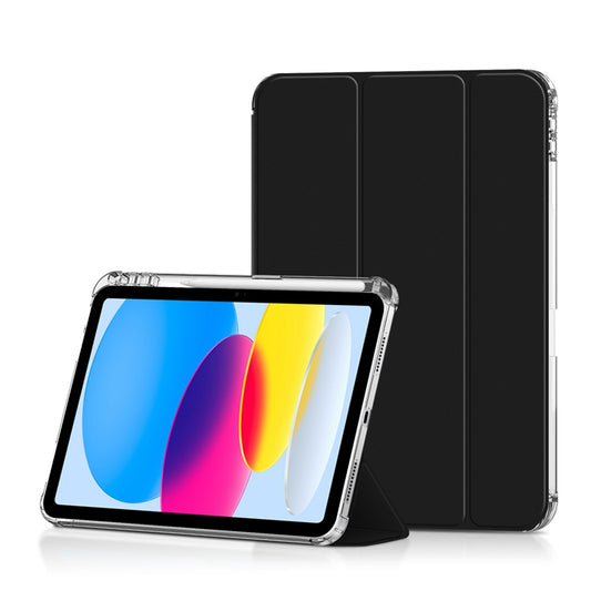 For iPad 10.9 (2022) / iPad 10th Gen PU Leather Trifold Stand Case Crystal Clear Hard PC Back Soft TPU Frame Smart Auto Sleep / Wake Cover with Pencil Holder