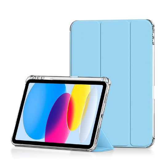 For iPad 10.9 (2022) / iPad 10th Gen PU Leather Trifold Stand Case Crystal Clear Hard PC Back Soft TPU Frame Smart Auto Sleep / Wake Cover with Pencil Holder