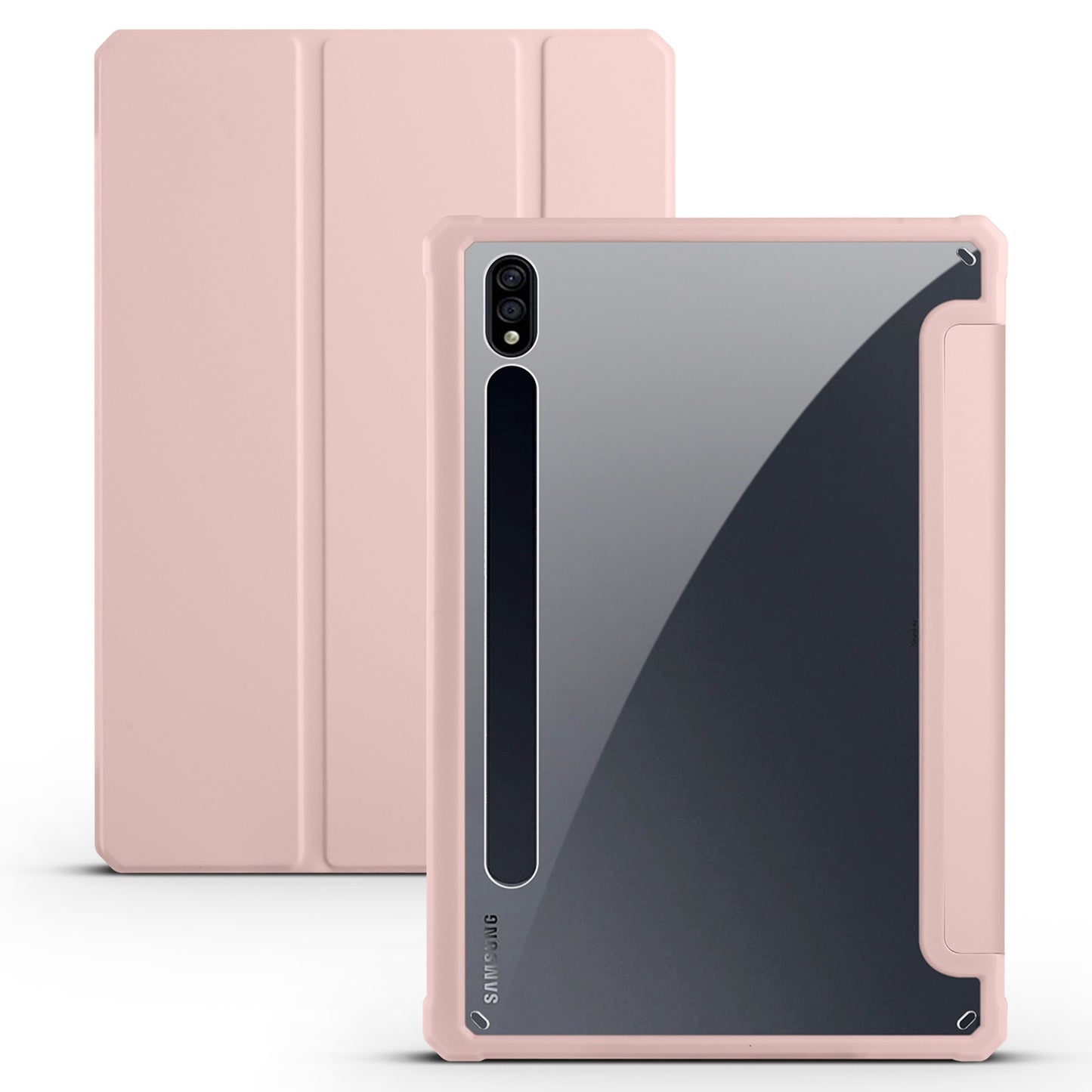 For Samsung Galaxy Tab S7 SM-T870 SM-T875 SM-T876B Tri-fold Stand Leather Case Auto Sleep / Wake Clear Acrylic Back Tablet Cover Shell