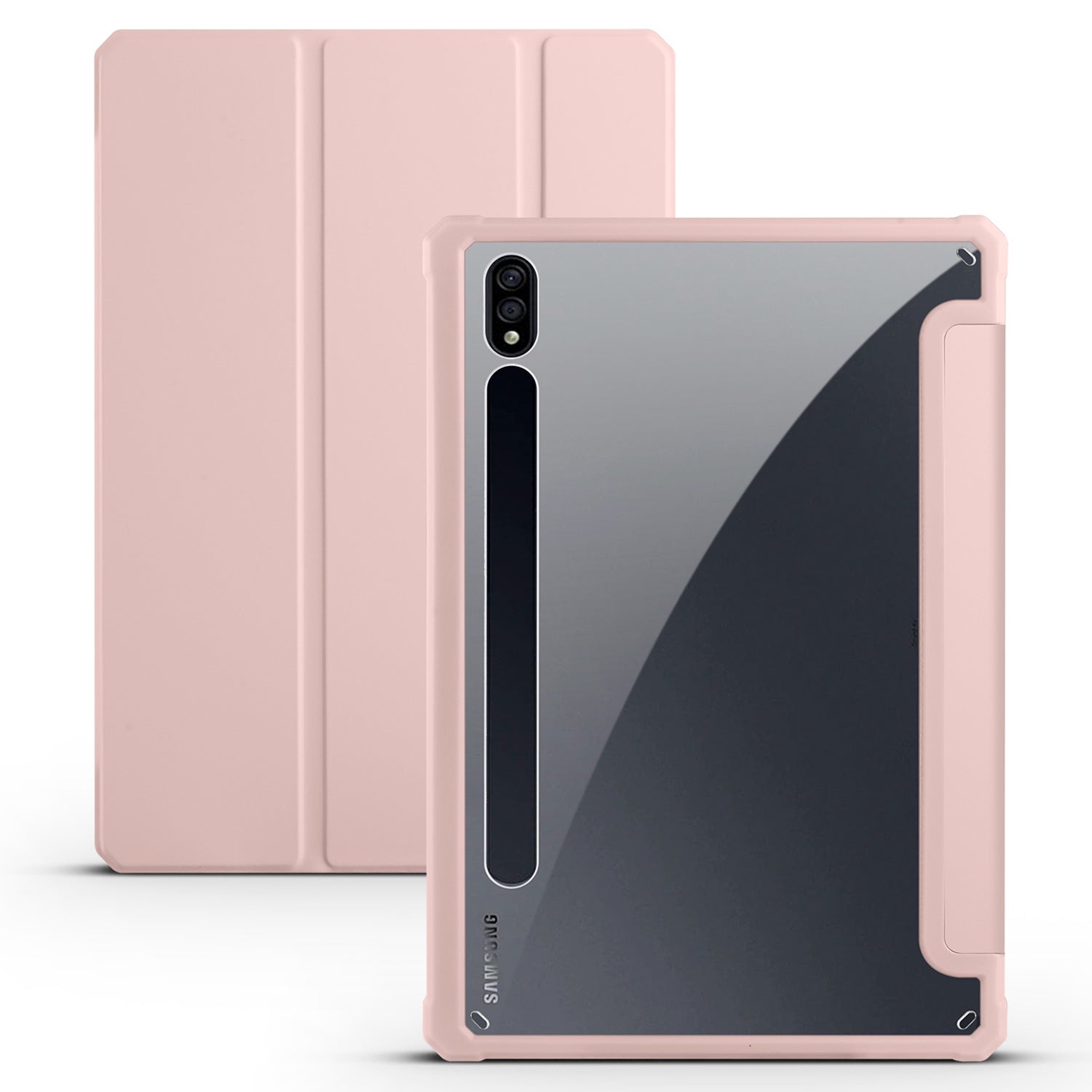 For Samsung Galaxy Tab S7 SM-T870 SM-T875 SM-T876B Tri-fold Stand Leather Case Auto Sleep / Wake Clear Acrylic Back Tablet Cover Shell