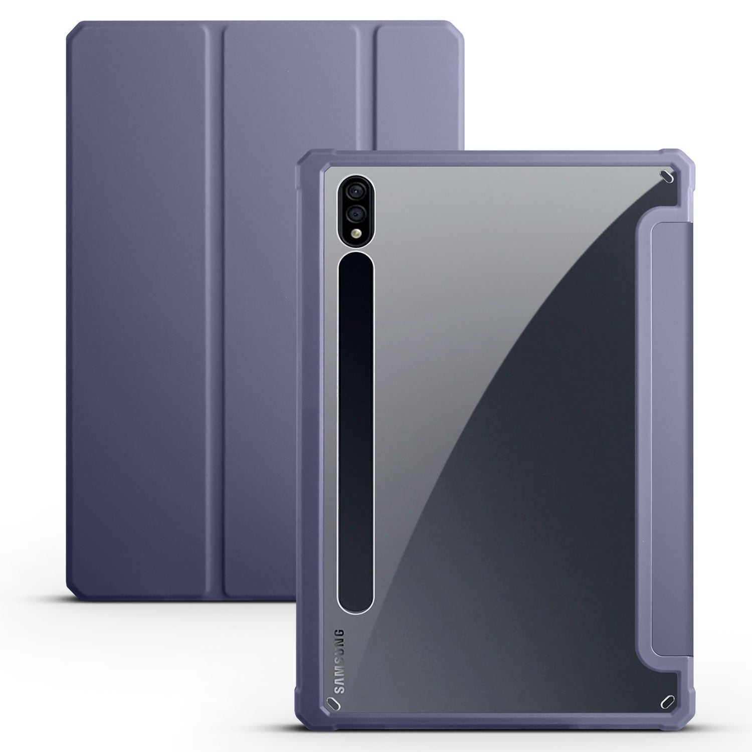 For Samsung Galaxy Tab S7 SM-T870 SM-T875 SM-T876B Tri-fold Stand Leather Case Auto Sleep / Wake Clear Acrylic Back Tablet Cover Shell