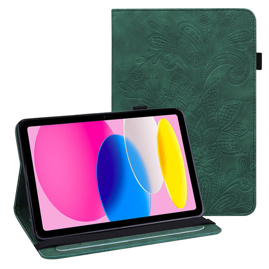 For iPad 10.9 (2022) / iPad 10th Gen Flower Imprinting Stand Wallet Tablet Case PU Leather Auto Wake / Sleep Cover with Elastic Band