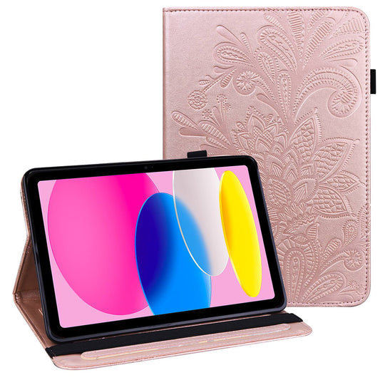 For iPad 10.9 (2022) / iPad 10th Gen Flower Imprinting Stand Wallet Tablet Case PU Leather Auto Wake / Sleep Cover with Elastic Band