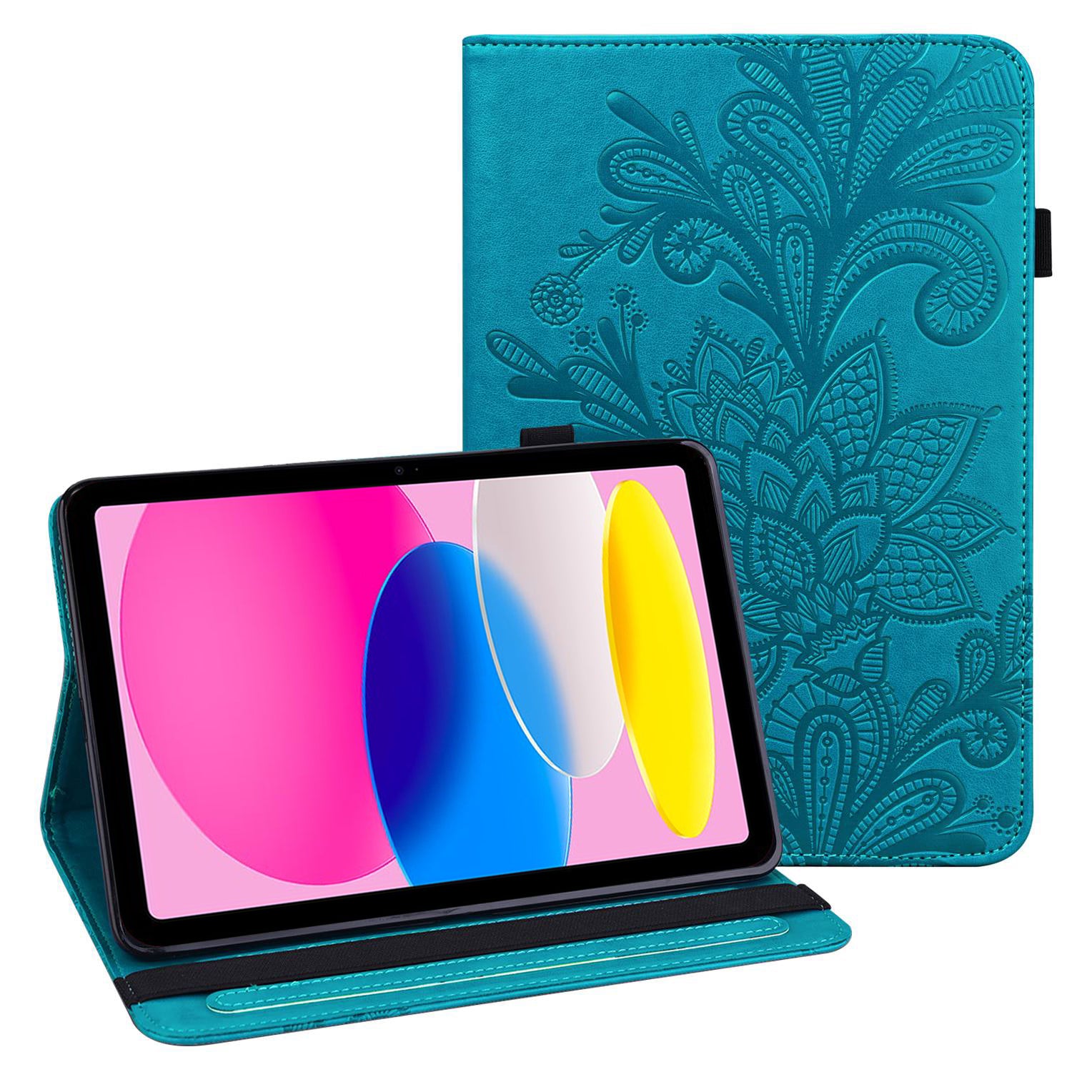 For iPad 10.9 (2022) / iPad 10th Gen Flower Imprinting Stand Wallet Tablet Case PU Leather Auto Wake / Sleep Cover with Elastic Band