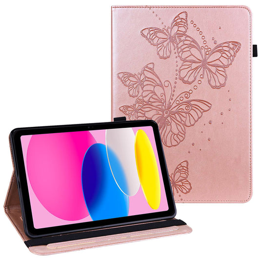 For iPad 10.9 (2022) / iPad 10th Gen PU Leather Imprinting Butterflies Tablet Case Stand Card Holder Auto Wake / Sleep Anti-scratch Protective Cover