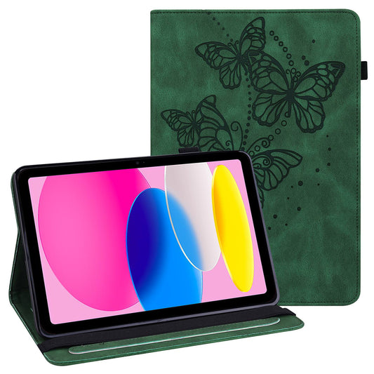 For iPad 10.9 (2022) / iPad 10th Gen PU Leather Imprinting Butterflies Tablet Case Stand Card Holder Auto Wake / Sleep Anti-scratch Protective Cover