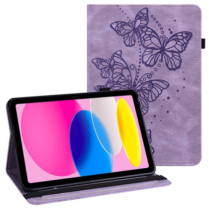 For iPad 10.9 (2022) / iPad 10th Gen PU Leather Imprinting Butterflies Tablet Case Stand Card Holder Auto Wake / Sleep Anti-scratch Protective Cover