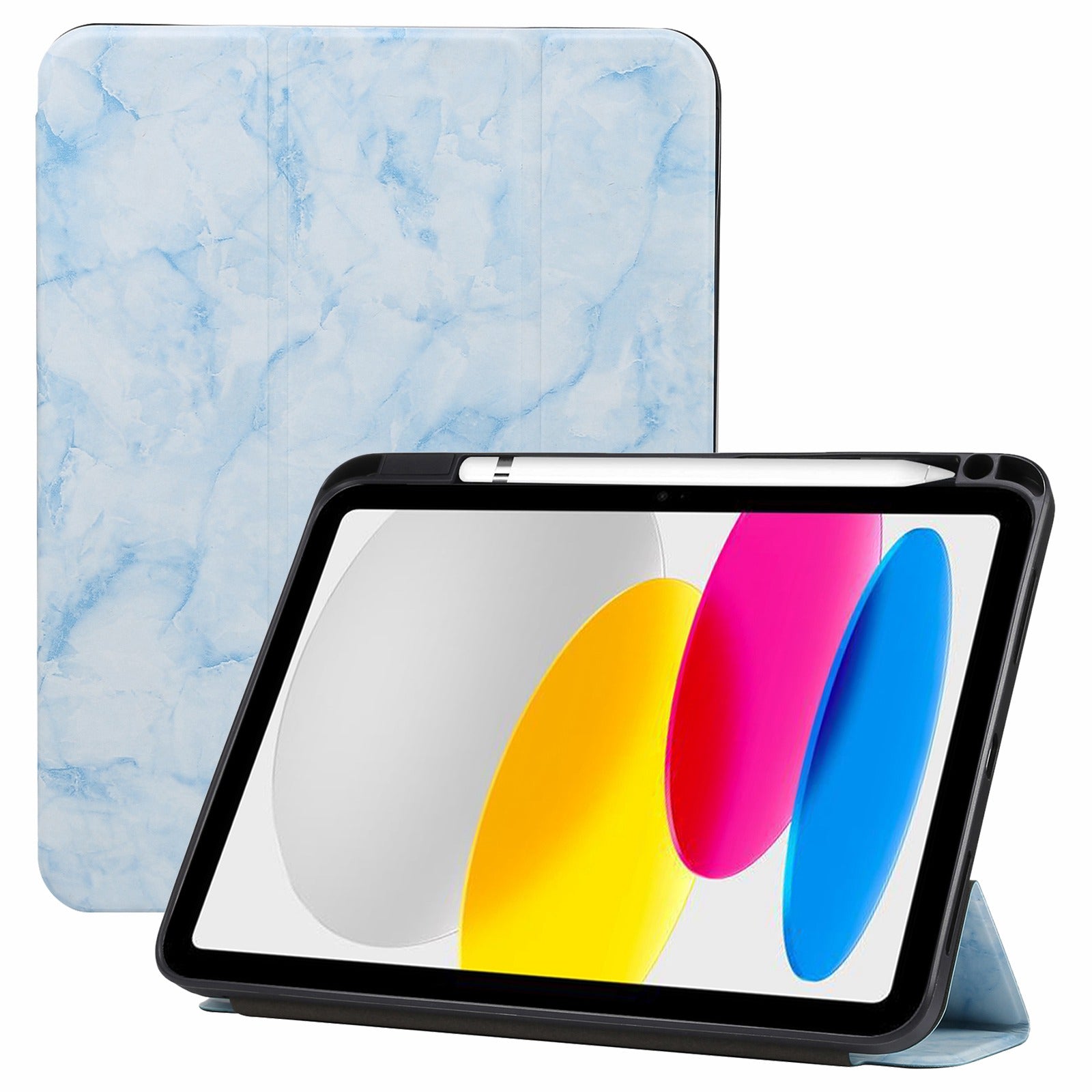 For iPad 10.9 (2022) / iPad 10th Gen Marble Pattern PU Leather Tri-fold Stand Tablet Case Auto Wake / Sleep Smart Protective Cover with Pen Slot