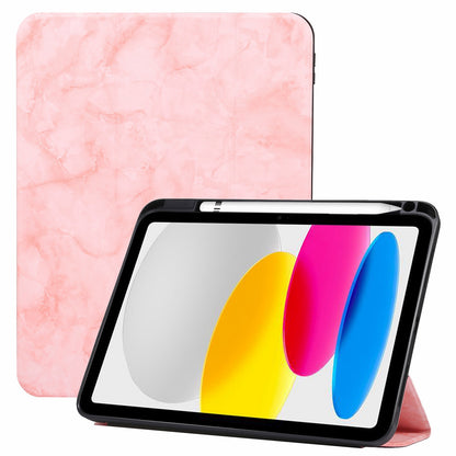 For iPad 10.9 (2022) / iPad 10th Gen Marble Pattern PU Leather Tri-fold Stand Tablet Case Auto Wake / Sleep Smart Protective Cover with Pen Slot