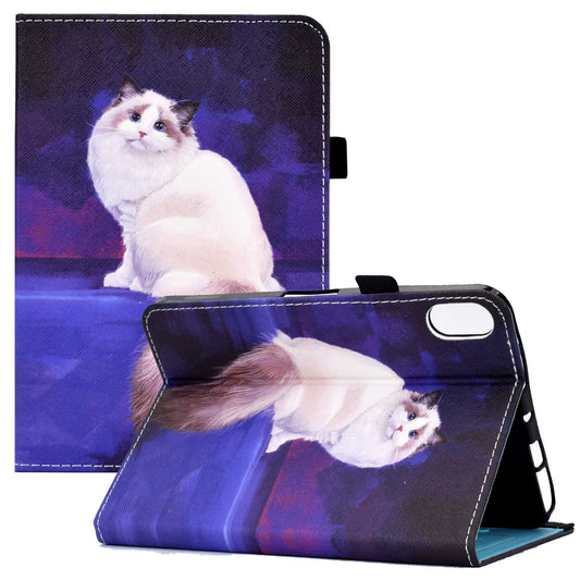 For iPad 10.9 (2022) Pattern Printing Stitching Tablet Case PU Leather Card Slots Flip Stand Cover with Elastic Band