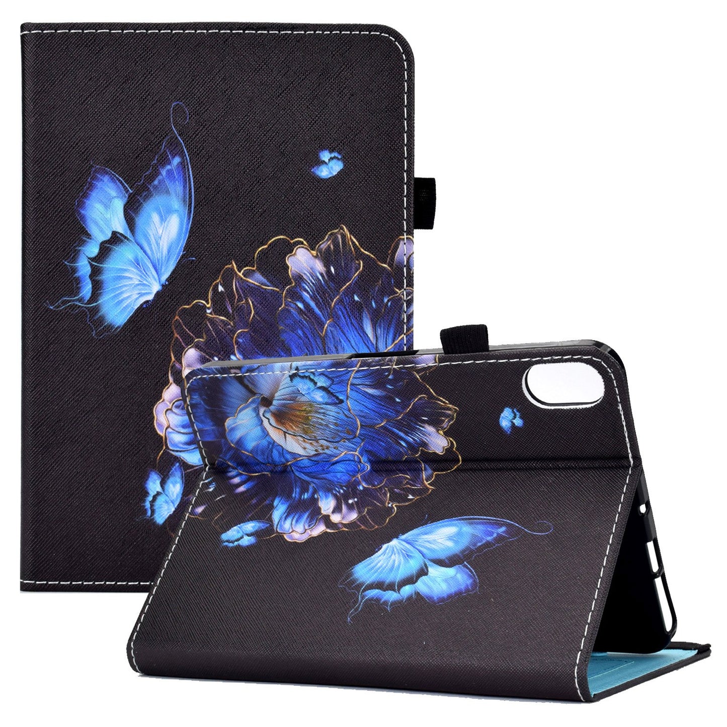 For iPad 10.9 (2022) Pattern Printing Stitching Tablet Case PU Leather Card Slots Flip Stand Cover with Elastic Band
