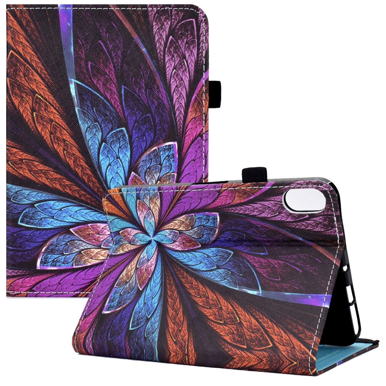 For iPad 10.9 (2022) Pattern Printing Stitching Tablet Case PU Leather Card Slots Flip Stand Cover with Elastic Band