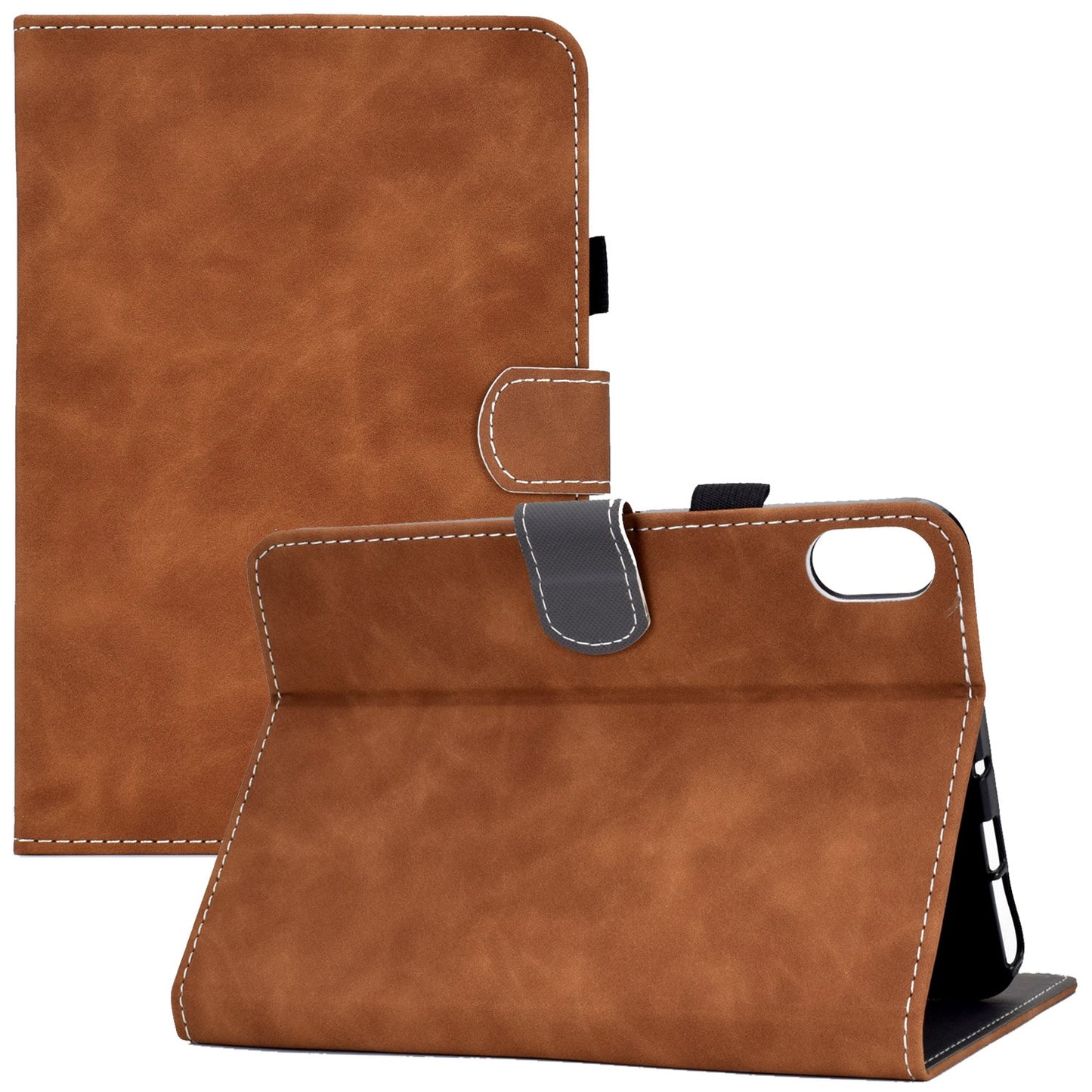 For iPad 10.9 (2022) Cowhide Textured Leather Tablet Case Shockproof Card Holder Protective Cover with Stand