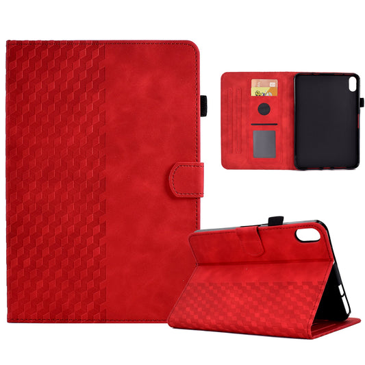 For iPad 10.9 (2022) Imprinted Rhombus Pattern PU Leather Tablet Case Stitching Line Full Protection Stand Card Holder Cover