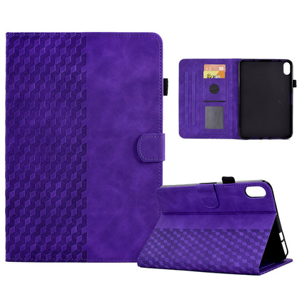 For iPad 10.9 (2022) Imprinted Rhombus Pattern PU Leather Tablet Case Stitching Line Full Protection Stand Card Holder Cover