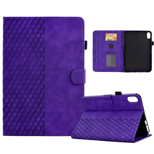 For iPad 10.9 (2022) Imprinted Rhombus Pattern PU Leather Tablet Case Stitching Line Full Protection Stand Card Holder Cover