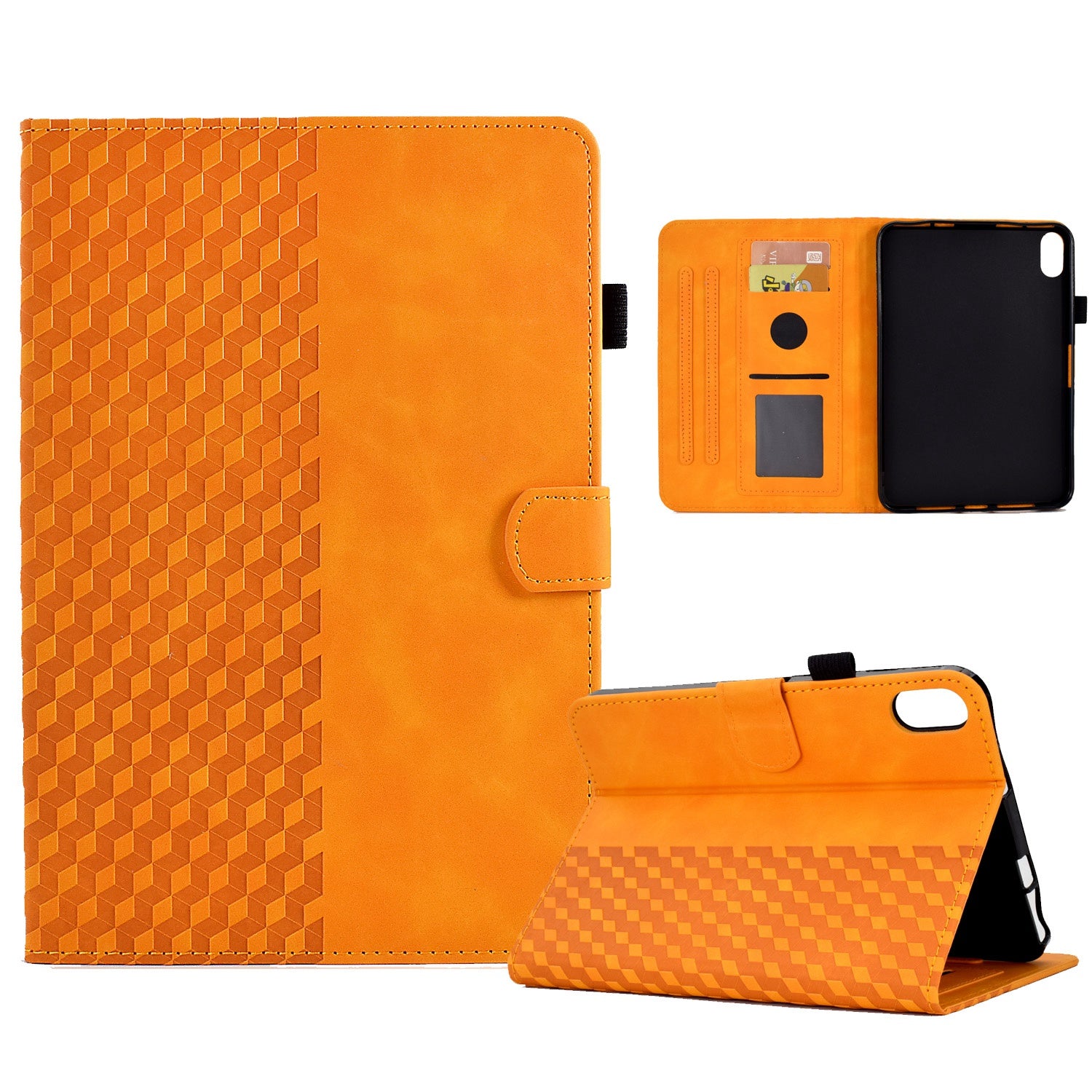For iPad 10.9 (2022) Imprinted Rhombus Pattern PU Leather Tablet Case Stitching Line Full Protection Stand Card Holder Cover