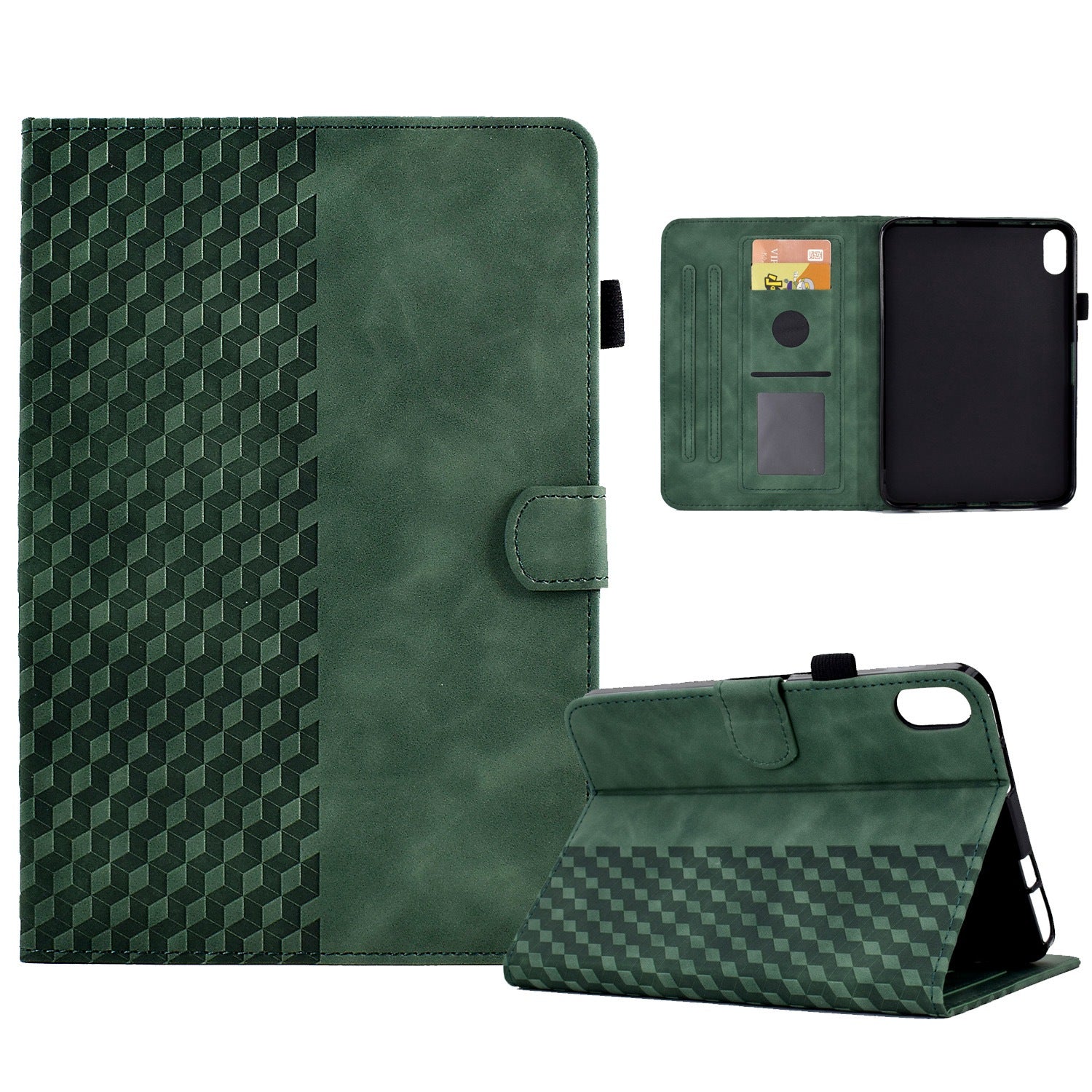 For iPad 10.9 (2022) Imprinted Rhombus Pattern PU Leather Tablet Case Stitching Line Full Protection Stand Card Holder Cover