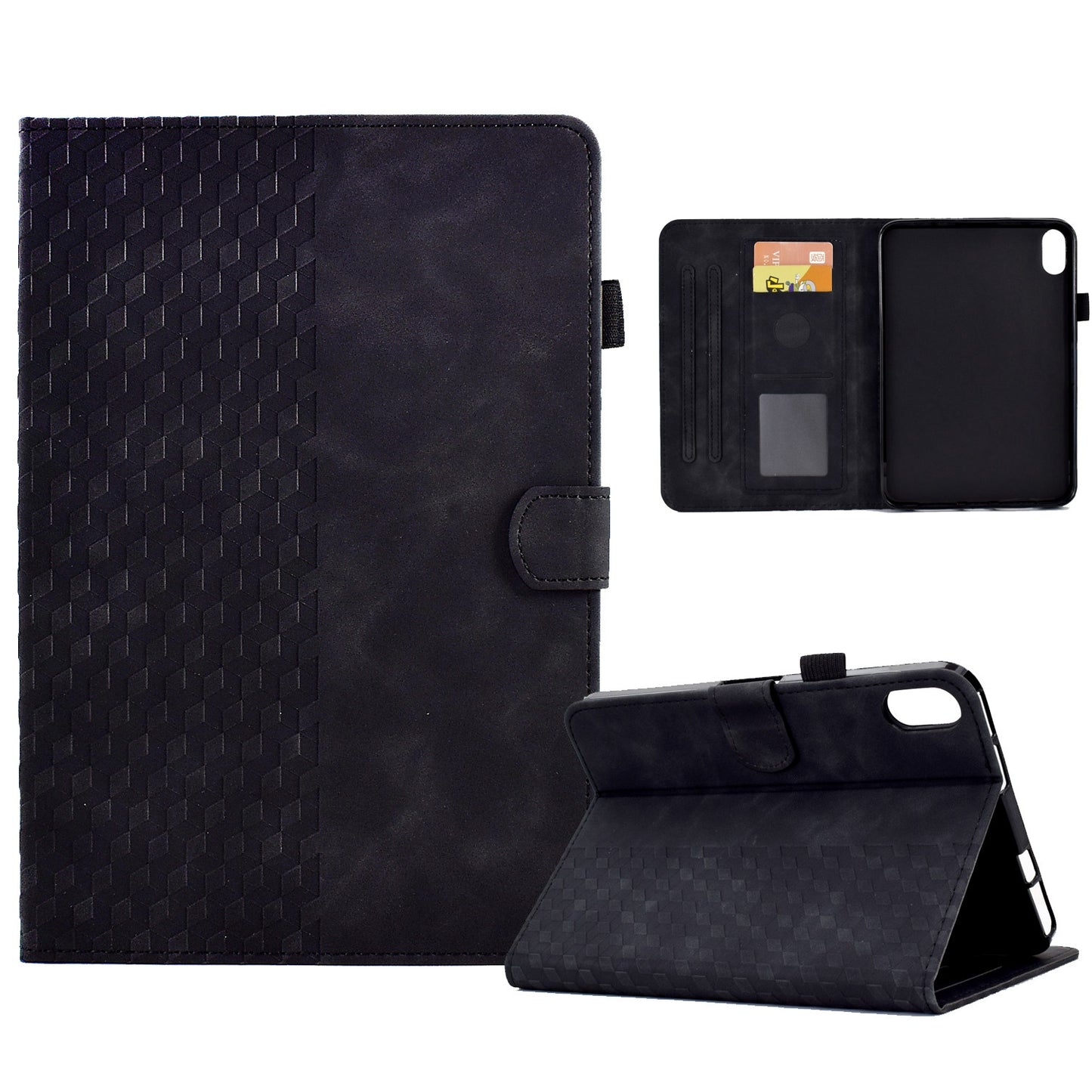 For iPad 10.9 (2022) Imprinted Rhombus Pattern PU Leather Tablet Case Stitching Line Full Protection Stand Card Holder Cover
