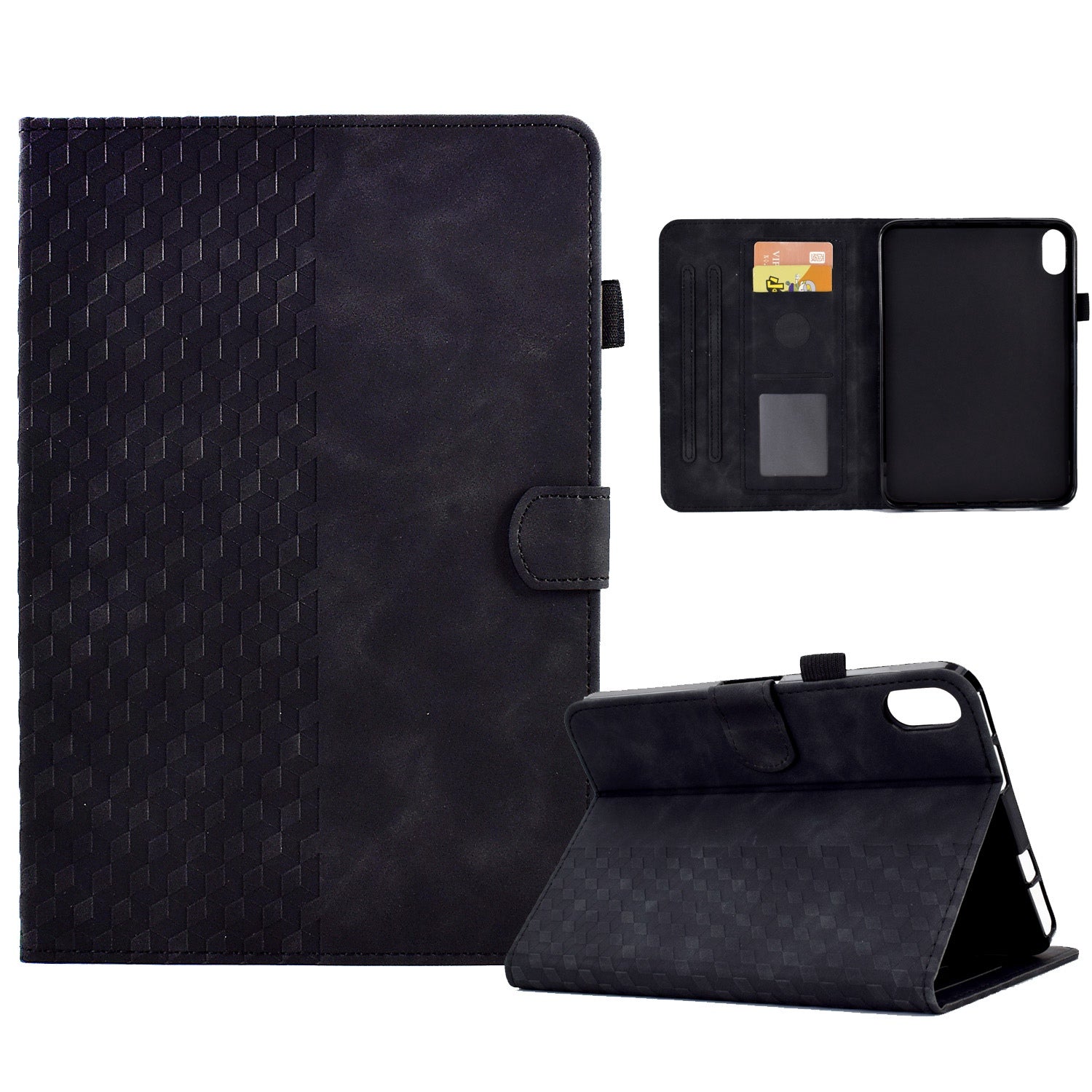 For iPad 10.9 (2022) Imprinted Rhombus Pattern PU Leather Tablet Case Stitching Line Full Protection Stand Card Holder Cover