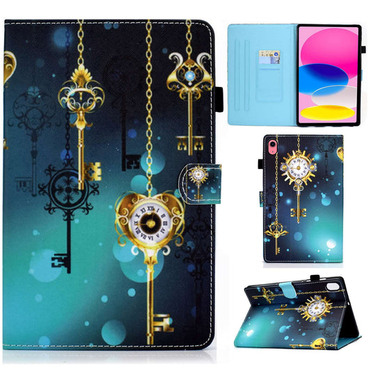 For iPad 10.9 (2022) / iPad 10th Gen Pattern Printing Stand Folio Tablet Case Stitching Line PU Leather Card Slots Protective Cover