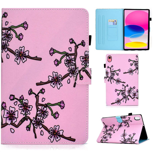 For iPad 10.9 (2022) / iPad 10th Gen Pattern Printing Stand Folio Tablet Case Stitching Line PU Leather Card Slots Protective Cover