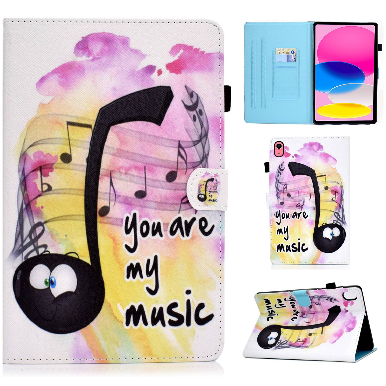 For iPad 10.9 (2022) / iPad 10th Gen Pattern Printing Stand Folio Tablet Case Stitching Line PU Leather Card Slots Protective Cover