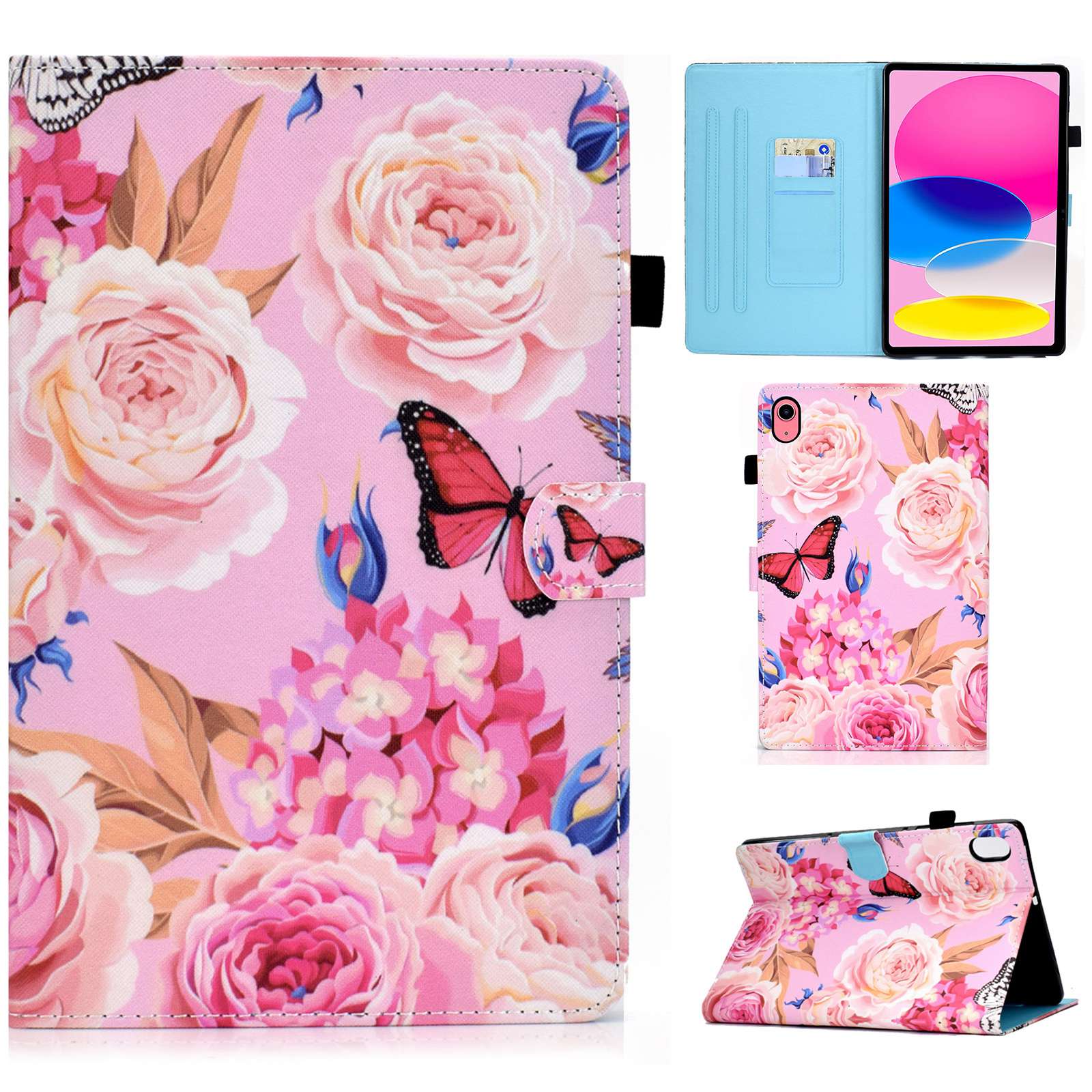 For iPad 10.9 (2022) / iPad 10th Gen Pattern Printing Stand Folio Tablet Case Stitching Line PU Leather Card Slots Protective Cover