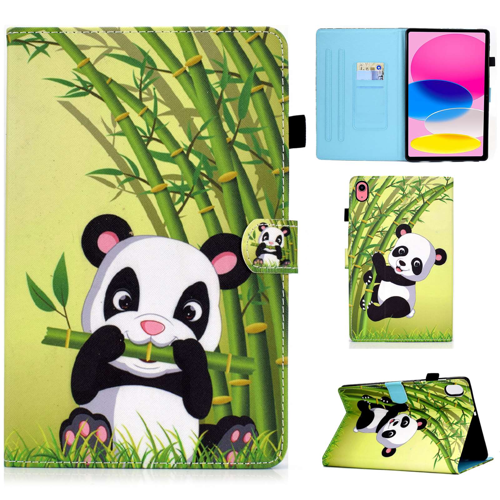 For iPad 10.9 (2022) / iPad 10th Gen Pattern Printing Stand Folio Tablet Case Stitching Line PU Leather Card Slots Protective Cover