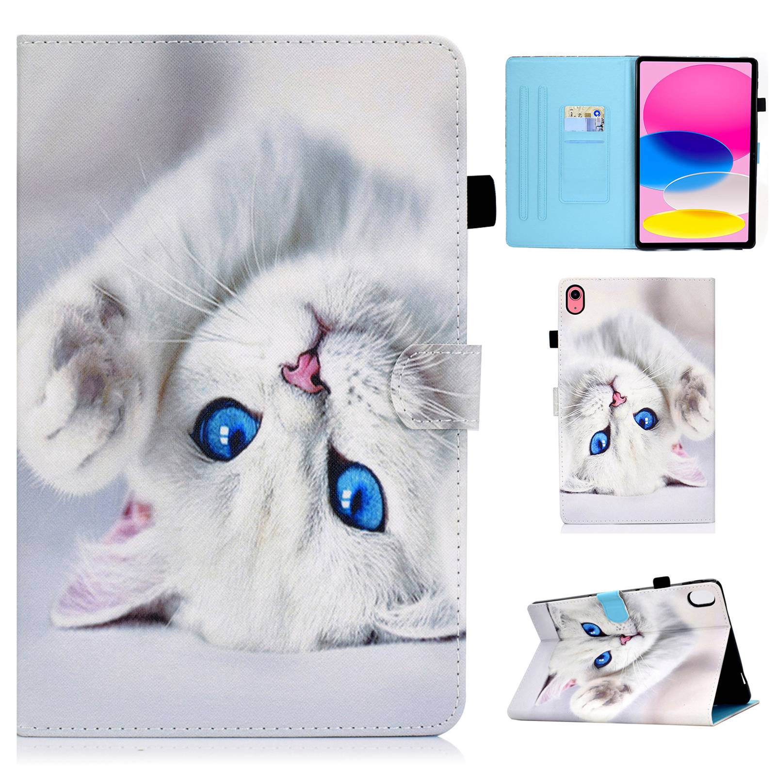 For iPad 10.9 (2022) / iPad 10th Gen Pattern Printing Stand Folio Tablet Case Stitching Line PU Leather Card Slots Protective Cover