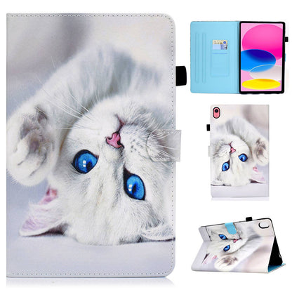 For iPad 10.9 (2022) / iPad 10th Gen Pattern Printing Stand Folio Tablet Case Stitching Line PU Leather Card Slots Protective Cover