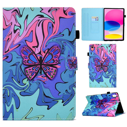 For iPad 10.9 (2022) / iPad 10th Gen Pattern Printing Adjustable Stand Cover Full Protection Stitching Line PU Leather Tablet Case with Card Slots Holder