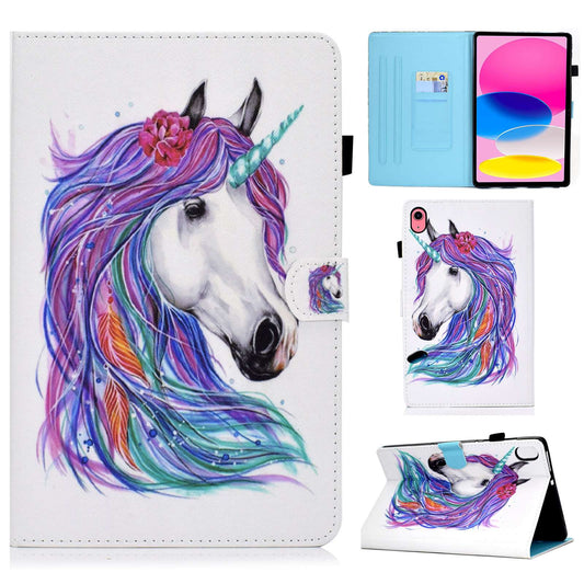For iPad 10.9 (2022) / iPad 10th Gen Pattern Printing Adjustable Stand Cover Full Protection Stitching Line PU Leather Tablet Case with Card Slots Holder