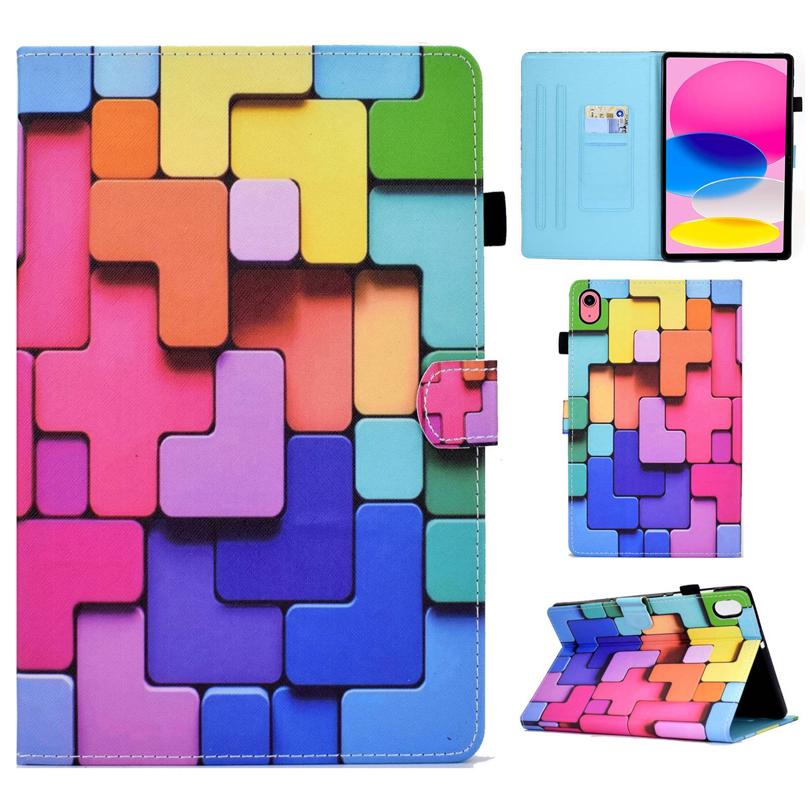 For iPad 10.9 (2022) / iPad 10th Gen Pattern Printing Adjustable Stand Cover Full Protection Stitching Line PU Leather Tablet Case with Card Slots Holder